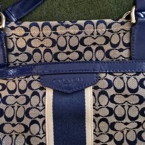 Coach Blue and Cream Signature Shoulder Bag